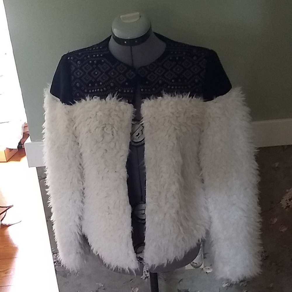 Vintage America Black and White Faux Fur Jacket